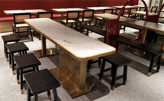 中餐廳不鏽鋼大理石輕奢桌椅_快餐店(diàn)桌椅定製