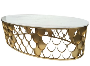 商務ktv後（hòu）現代鍍金色不鏽鋼橢圓魚鱗茶幾