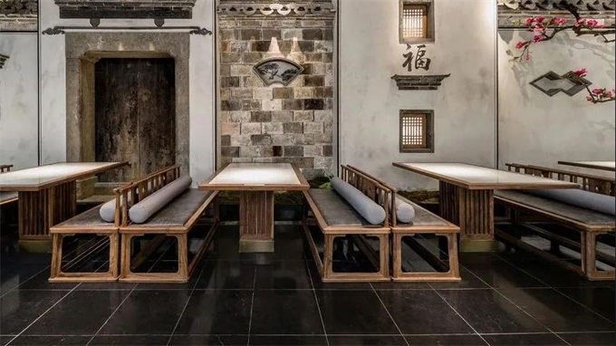 江南裏中餐廳中式實木(mù)大理石餐桌